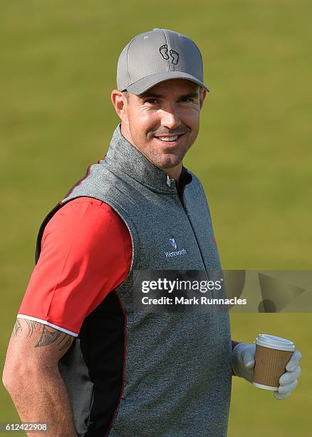 Ex England cricketer Kevin Pietersen , looks on at the 1st hole during the Alfred Dunhill Links Championship previews at Kingsbarns Golf Links on...