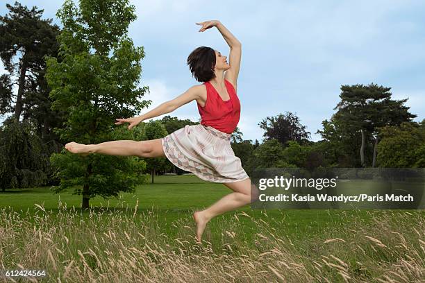 Former ice skating champion Nathalie Pechalat is photographed for Paris Match on June 20, 2016 in Paris, France.