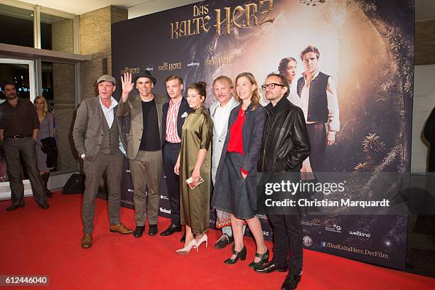 The Bjoern Bugri, Sebastian Blomberg, David Schuetter, Henriette Confurius, Jule Boewe and Milian Peschel, cast of the movie, attend the 'Das Kalte...