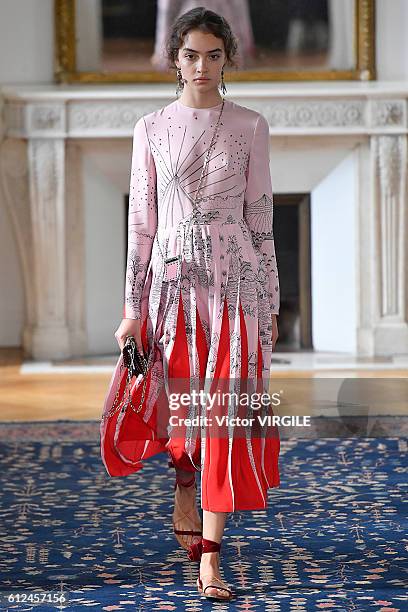 Model walks the runway during the Valentino Ready to Wear fashion show as part of the Paris Fashion Week Womenswear Spring/Summer 2017 on October 2,...