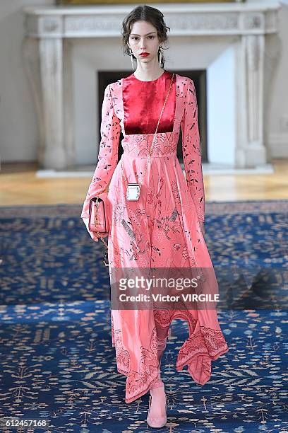 Model walks the runway during the Valentino Ready to Wear fashion show as part of the Paris Fashion Week Womenswear Spring/Summer 2017 on October 2,...