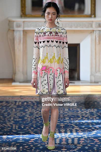 Model walks the runway during the Valentino Ready to Wear fashion show as part of the Paris Fashion Week Womenswear Spring/Summer 2017 on October 2,...