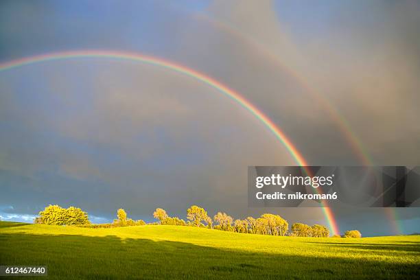 double rainbow landscape in beautiful  irish landscape scenery.co tipperary ireland. - lumen field fotografías e imágenes de stock