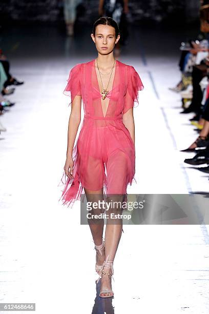 Model walks the runway during the John Galliano designed by Bill Gaytten show as part of the Paris Fashion Week Womenswear Spring/Summer 2017 on...