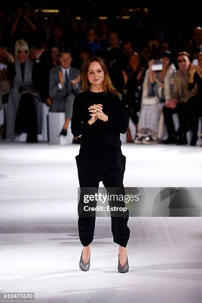 Designer Stella McCartney walks the runway during the Stella McCartney show as part of the Paris Fashion Week Womenswear Spring/Summer 2017 on...