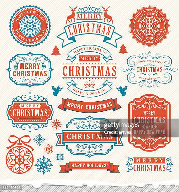 christmas vintage badges - freeze tag stock illustrations