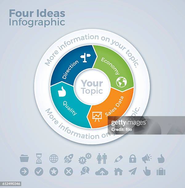 four ideas working together infographic - four objects stock illustrations