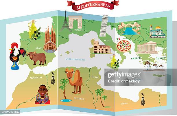 mediterranean cartoon map - libya stock illustrations