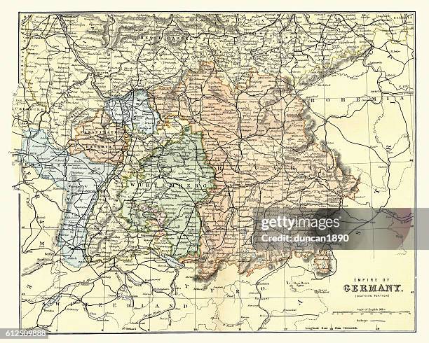 antique map of map german empire, southern portion, 1880 - württemberg 幅插畫檔、美工圖案、卡通及圖標