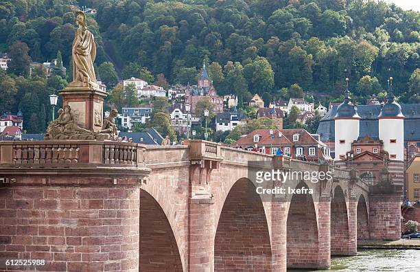 karl theodor bridge with stadttor gate, in heidelberg - stadttor stock pictures, royalty-free photos & images