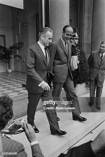 French Prime Minister Jacques Chaban-Delmas and Minister of Finance and Economic Affairs Valery Giscard d'Estaing during a Council of Ministers.