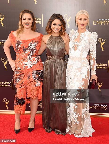 Actresses Kether Donohue, Vanessa Hudgens and Julianne Hough attend the 2016 Creative Arts Emmy Awards held at Microsoft Theater on September 11,...