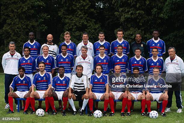 The French national team for the 1998 FIFA World Cup. Bernard Diomede, Christophe Dugarry, Marcel Desailly, Lionel Charbonnier, Alain Boghossian,...