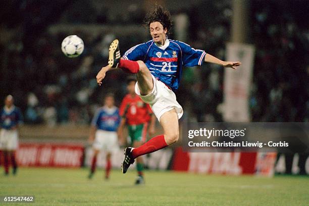 Christophe Dugarry in action during a friendly match against Morocco. The teams tied 2-2.