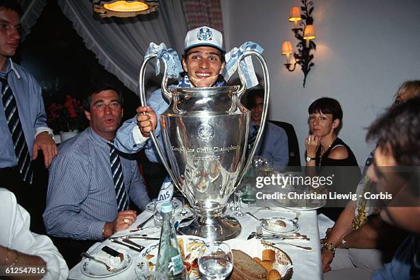 Jean-Jacques Eydelie with his team's trophy at a party after the 1992-1993 European Champions Cup, now called UEFA Champions League, final between...