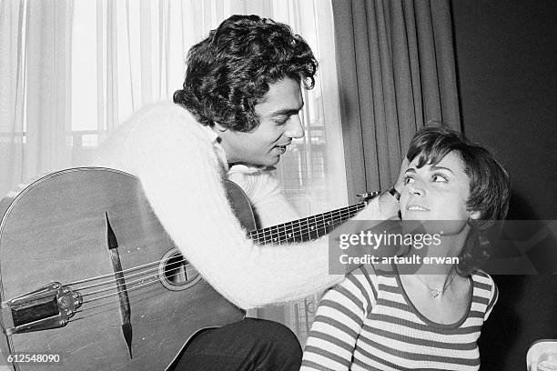 Algerian French Pied noir singer and songwriter Enrico Macias and his wife Suzy Leyris.