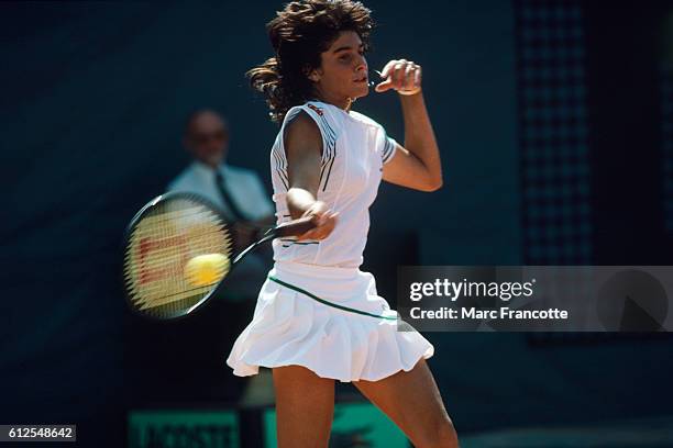 Gabriela Sabatini from Argentina during 1986 Roland Garros French Open.