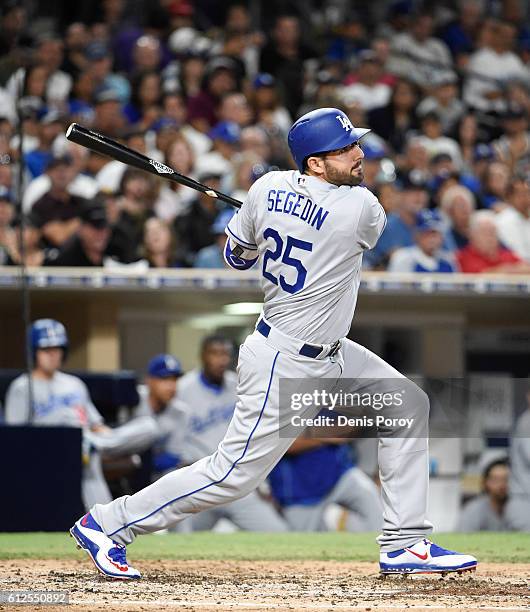 Rob Segedin of the Los Angeles Dodgers plays during a baseball game against the San Diego Padres at PETCO Park on September 29, 2016 in San Diego,...