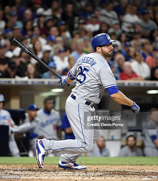 Rob Segedin of the Los Angeles Dodgers plays during a baseball game against the San Diego Padres at PETCO Park on September 29, 2016 in San Diego,...
