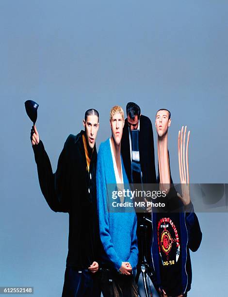 Musicians Adam Horovitz, Michael Diamond and Adam Yauch of Beastie Boys are photographed with photographer Matthew Rolston for Rolling Stone Magazine...