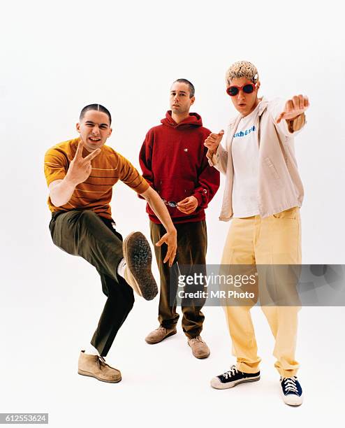 Musicians Adam Horovitz, Adam Yauch and Michael Diamond of Beastie Boys are photographed for Rolling Stone Magazine in 1994.