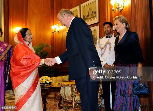 Indian President Pratibha Patil , King Albert II of Belgium and Queen Paola pictured during at the begining of a state banket in New Delhi. King...