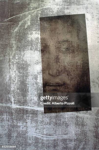 Superimposition of the Holy Face from the Turin Shroud at Manoppello sanctuary.