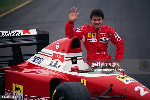 Jean Alesi in his Ferrari on the Maranello racetrack.
