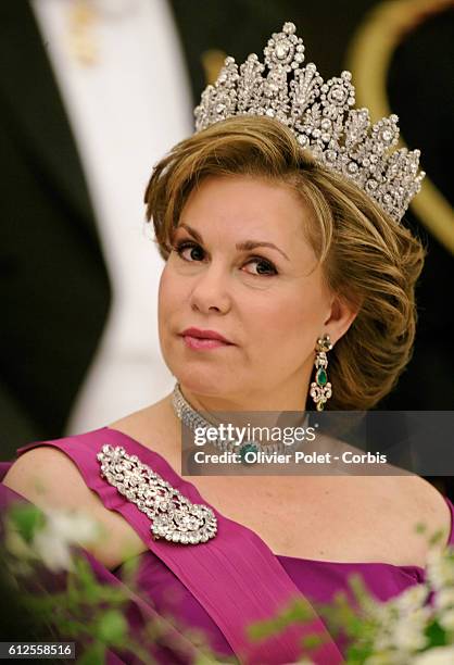 Luxembourg's Grand Duchess Maria Teresa attends a gala dinner at Laeken castle.