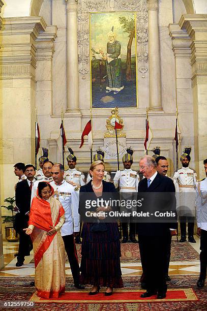 Indian President Pratibha Patil , King Albert II of Belgium and Queen Paola pictured during at the begining of a state banket in New Delhi. King...