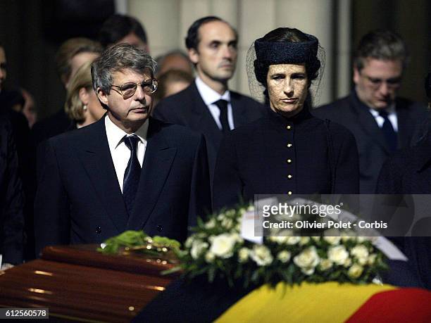 Prince Alexandre and Maria Esmeralda attend the funeral of Princess Lilian in the church of Laeken.