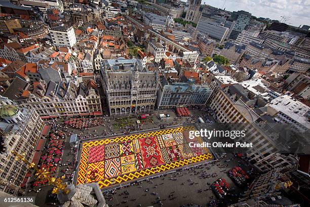 Excclusif angle of the Flower Carpet 2012 on the Grand Place - Grote Markt square in Brussels, 17 August 2012 © Olivier Polet