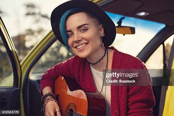 portrait of indie girl - teen musician stock pictures, royalty-free photos & images