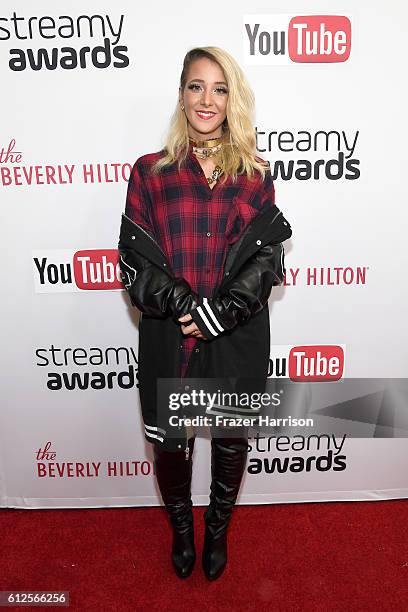 Internet personality Jenna Marbles attends the 6th annual Streamy Awards hosted by King Bach and live streamed on YouTube at The Beverly Hilton Hotel...