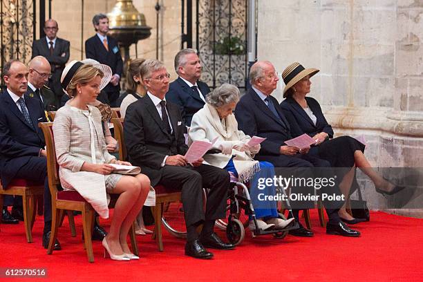 The Royal couple, Queen Mathilde and King Philippe arrives for a mass on the occasion of the 20th anniversary of King Boudewijn / Baudouin's death,...