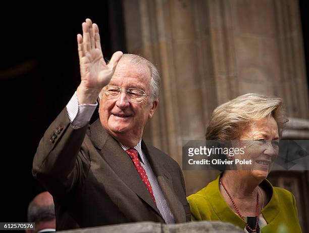 Queen Paola and King Albert pictured during a visit of the Belgian Royal couple, in Gent, Wednesday 17 July 2013. King Albert II and Queen Paola....