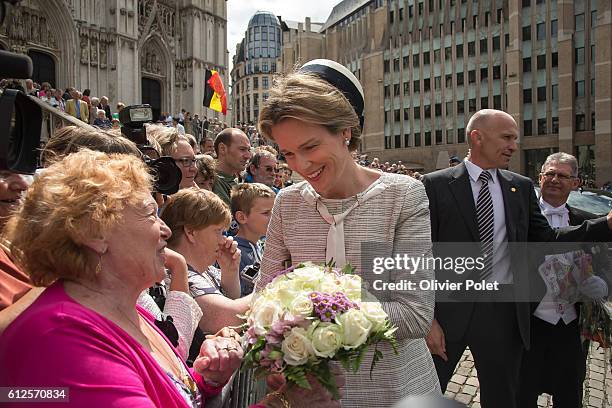 The Royal couple, Queen Mathilde and King Philippe arrives for a mass on the occasion of the 20th anniversary of King Boudewijn / Baudouin's death,...