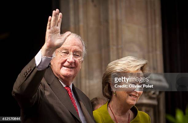 Queen Paola and King Albert pictured during a visit of the Belgian Royal couple, in Gent, Wednesday 17 July 2013. King Albert II and Queen Paola....