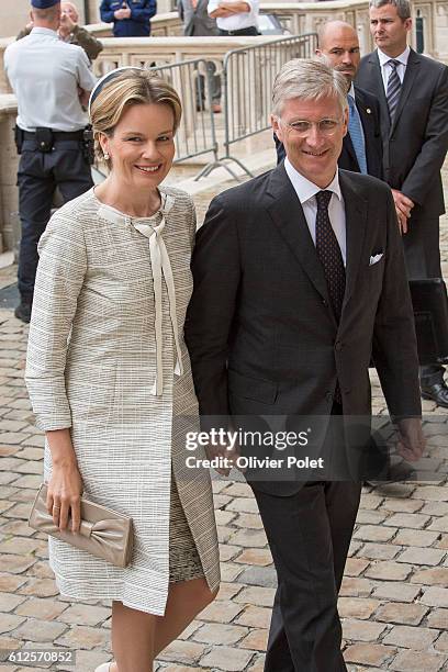 The Royal couple, Queen Mathilde and King Philippe arrives for a mass on the occasion of the 20th anniversary of King Boudewijn / Baudouin's death,...