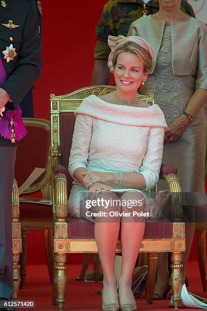 Queen Mathilde mathilde, pictured during the military parade of the troops of the Belgian Army on the Belgian National Day, Sunday 21 July 2013....