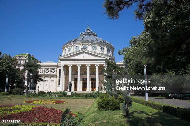 romanian atheneum, atheneul roman, str benjamin franklin, near calea victoriei, bucharest, romania - bucharest stock pictures, royalty-free photos & images