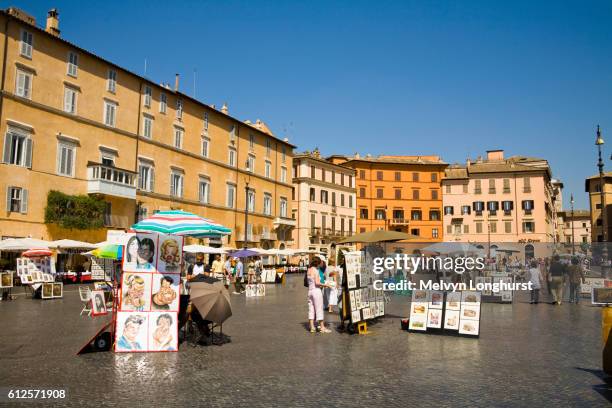 tourists and buildings in piazza navona, rome, italy - classical style stock illustrations