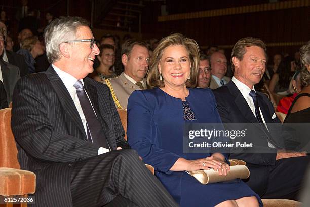 Grand Duke Henri and Grand Duchess Maria Teresa of Luxembourg arriving at a concert in Flagey for the official opening of Luxembourg's presidency....