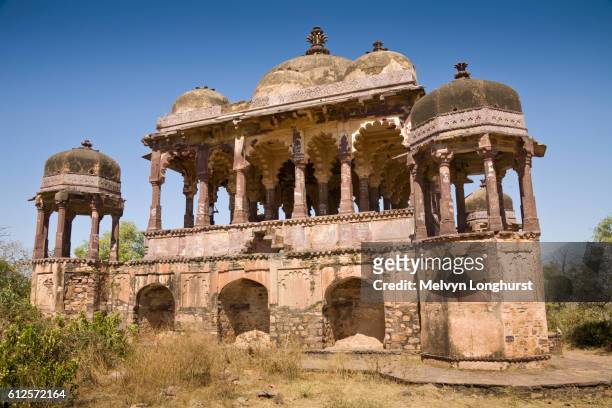 32 pillared chhatri in ranthambhore fort, ranthambhore national park, rajasthan, india - ranthambore fort stock-fotos und bilder