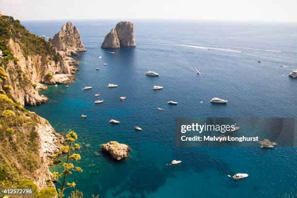 faraglioni rocks and coastline, capri, italy - isola di capri 個照片及圖片檔