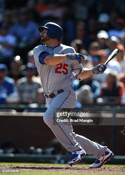 Rob Segedin of the Los Angeles Dodgers bats against the San Francisco Giants during the game at AT&T Park on Sunday, October 2, 2016 in San...