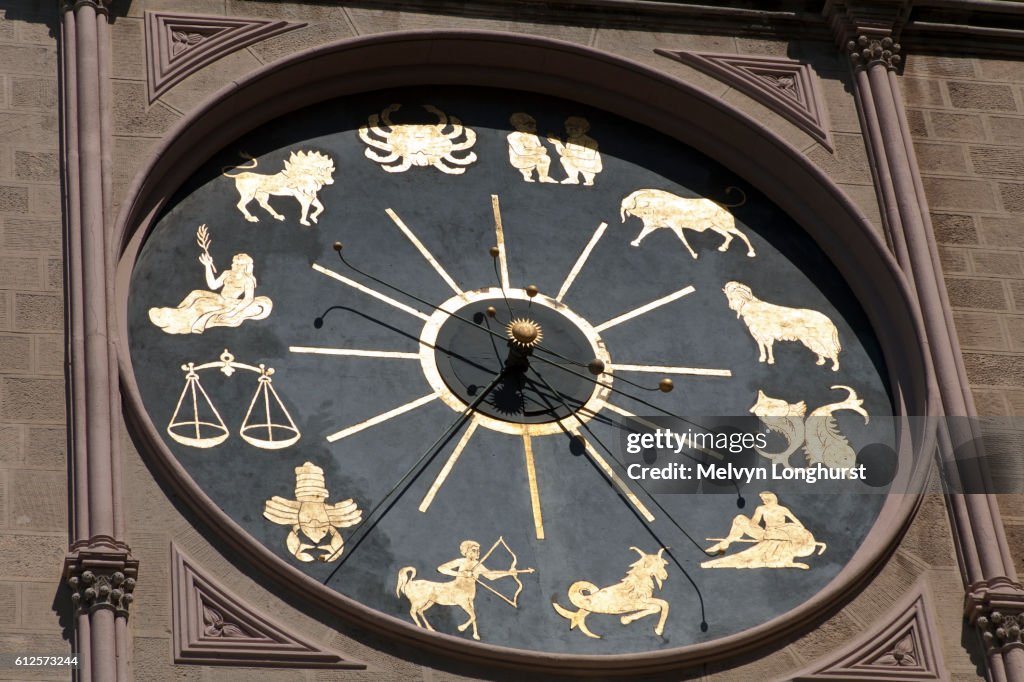 Astrological clock, part of astronomical clock, Messina Cathedral, Piazza Del Duomo, Messina, Sicily