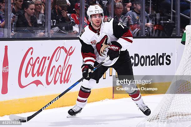 Anthony Deangelo of the Arizona Coyotes skates with the puck during a preseason game against the Los Angeles Kings on September 26, 2016 at Staples...