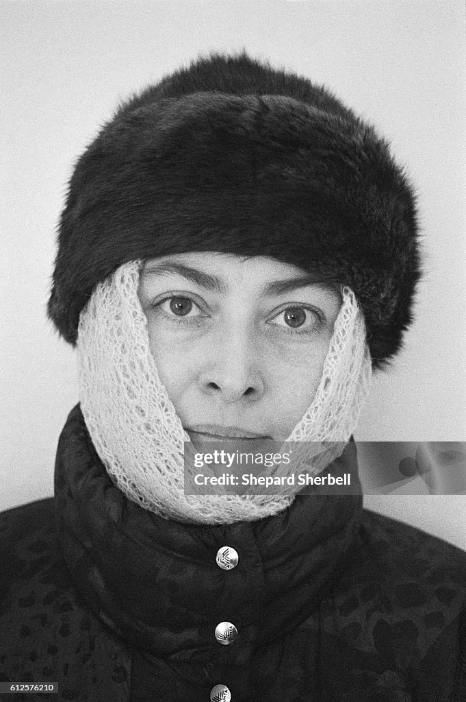 Russian Woman Wearing Fur Hat