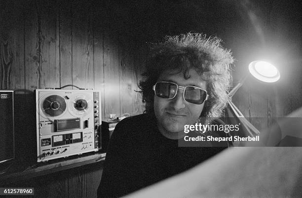 Musician Randy Newman at the piano in his home studio in Los Angeles.